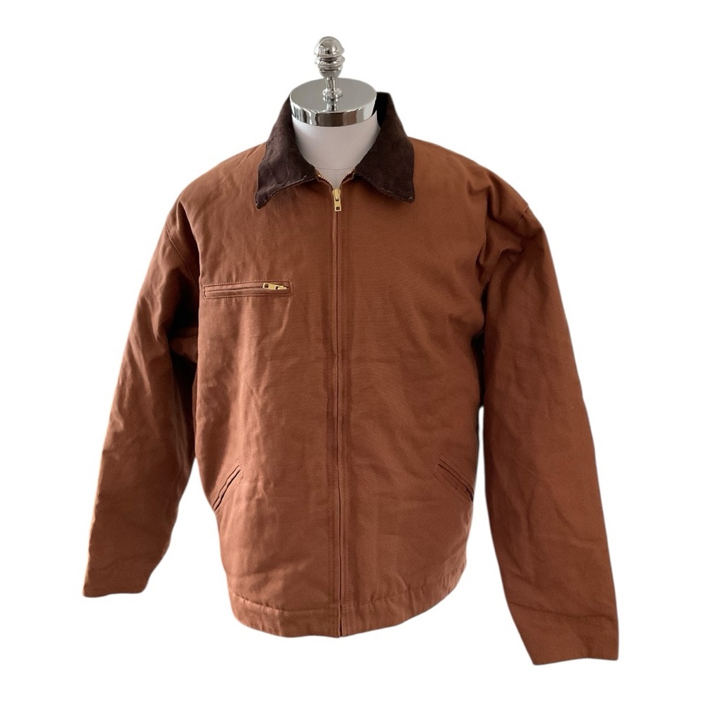 Corner Stone Mens Sz LT Quilted Lined Duck Canvas Zip Corduroy Collar Jacket
